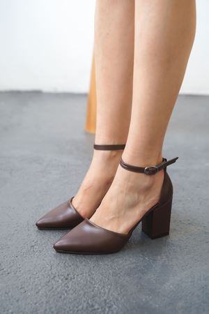 Kadın Celar Mat Deri Topuklu Ayakkabı - Kahve-Deri