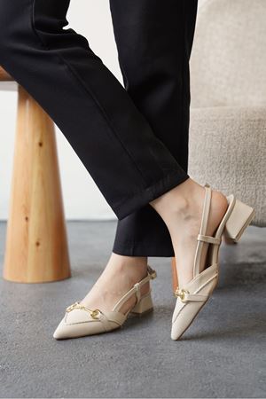 Kadın Goches Kısa Topuklu Ayakkabı - Ten Deri