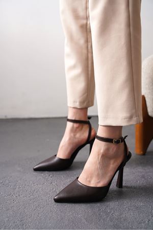 Kadın Motta İnce Topuklu Ayakkabı - Kahve-Deri