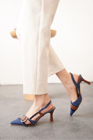 Kadın Nero Kot Taşlı  Topuklu Ayakkabı - Kot