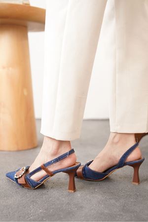 Kadın Nero Kot Taşlı  Topuklu Ayakkabı - Kot