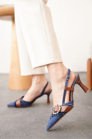 Kadın Nero Kot Taşlı  Topuklu Ayakkabı - Kot