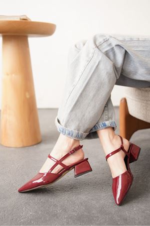 Kadın Franco Kısa Topuklu Ayakkabı - Bordo-Rugan