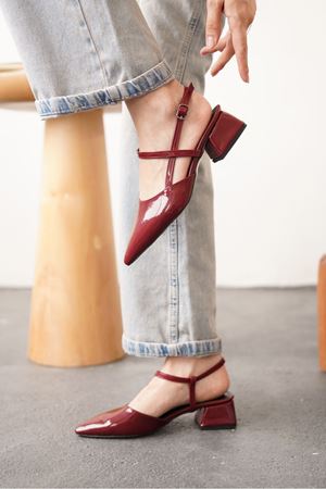 Kadın Franco Kısa Topuklu Ayakkabı - Bordo-Rugan