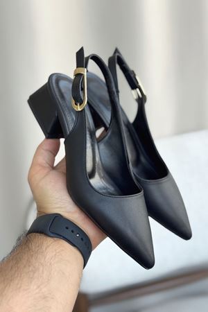 Kadın Mely Tokalı Kısa Topuklu Ayakkabı - siyah-deri