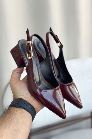 Kadın Mely Tokalı Kısa Topuklu Ayakkabı - Bordo-Rugan