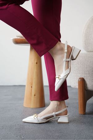 Kadın Goches Kısa Topuklu Ayakkabı - Beyaz