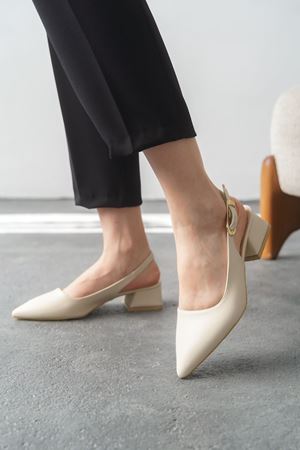 Kadın Mely Tokalı Kısa Topuklu Ayakkabı - Ten Deri