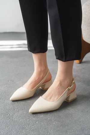 Kadın Mely Tokalı Kısa Topuklu Ayakkabı - Ten Deri