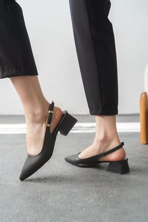 Kadın Mely Tokalı Kısa Topuklu Ayakkabı - siyah-deri