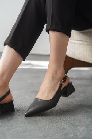 Kadın Mely Tokalı Kısa Topuklu Ayakkabı - siyah-deri