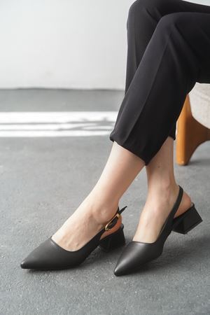 Kadın Mely Tokalı Kısa Topuklu Ayakkabı - siyah-deri