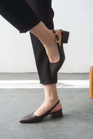 Kadın Mely Tokalı Kısa Topuklu Ayakkabı - Kahve-Deri