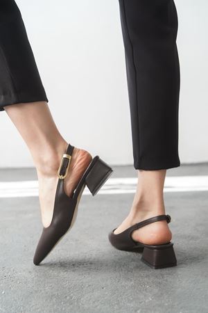 Kadın Mely Tokalı Kısa Topuklu Ayakkabı - Kahve-Deri