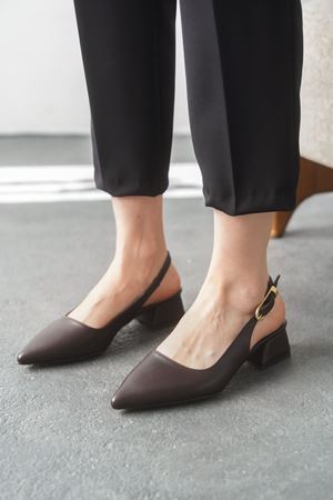 Kadın Mely Tokalı Kısa Topuklu Ayakkabı - Kahve-Deri