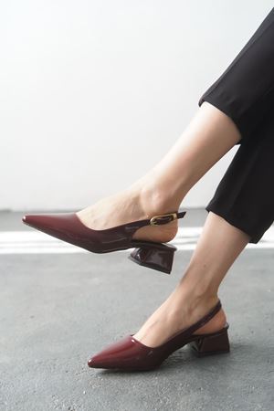 Kadın Mely Tokalı Kısa Topuklu Ayakkabı - Bordo-Rugan