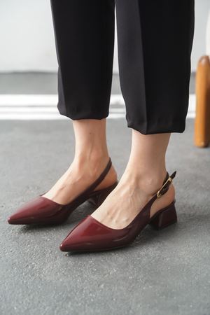 Kadın Mely Tokalı Kısa Topuklu Ayakkabı - Bordo-Rugan