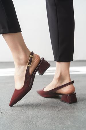 Kadın Mely Tokalı Kısa Topuklu Ayakkabı - Bordo-Rugan