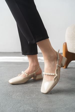 Kadın Maste İncili Kısa Topuklu Ayakkabı - Ten-Rugan