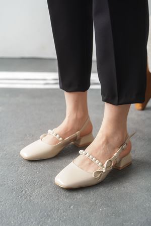 Kadın Maste İncili Kısa Topuklu Ayakkabı - Ten-Rugan