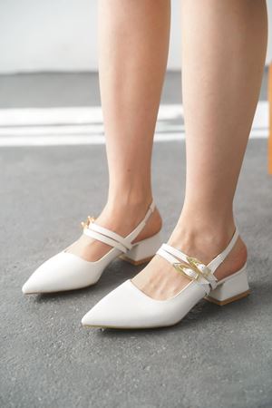 Kadın Gray Tokalı Kısa Topuk Ayakkabı - Beyaz