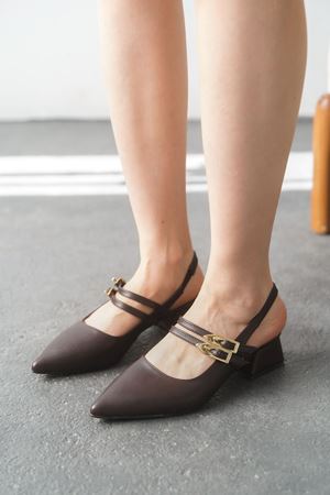 Kadın Gray Tokalı Kısa Topuk Ayakkabı - Kahve