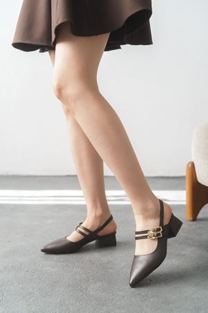 Kadın Gray Tokalı Kısa Topuk Ayakkabı - Kahve