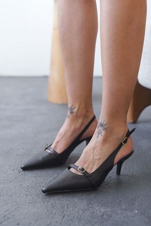 Kadın Deplay Tokalı Kısa Topuklu Ayakkabı - siyah-deri