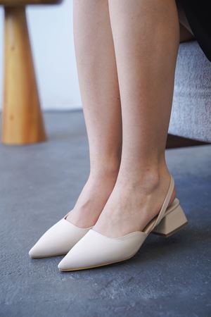 Kadın Monaco Kısa Topuklu Ayakkabı - Ten Deri