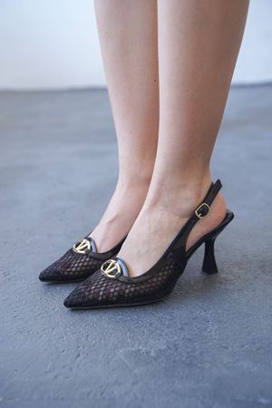 Kadın Astral Fileli Topuklu Ayakkabı  - Siyah