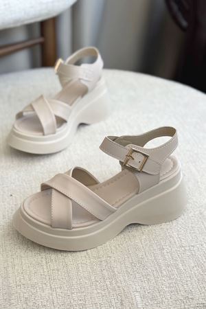 Kadın Nikita Kalın Tabanlı Sandalet - Ten Deri