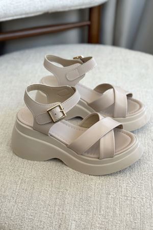 Kadın Nikita Kalın Tabanlı Sandalet - Ten Deri