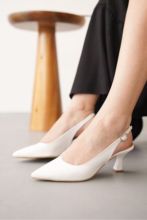 Kadın Frodi Kısa Topuklu Ayakkabı - Beyaz-Rugan