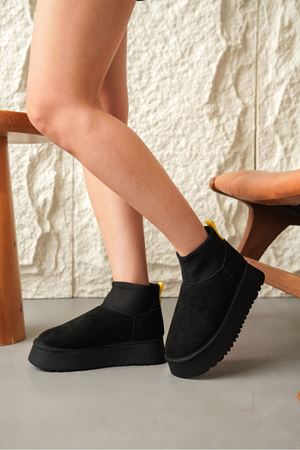 Kadın Royal Streç Kısa Bot - Siyah Süet