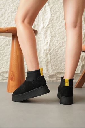 Kadın Royal Streç Kısa Bot - Siyah Süet