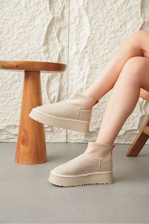 Kadın Royal Streç Kısa Bot - Ten Süet