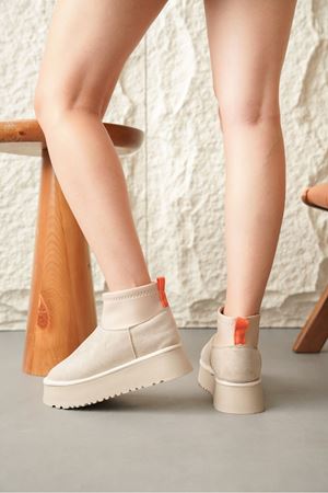 Kadın Royal Streç Kısa Bot - Ten Süet