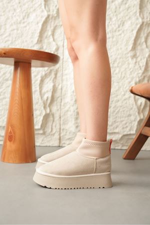 Kadın Royal Streç Kısa Bot - Ten Süet