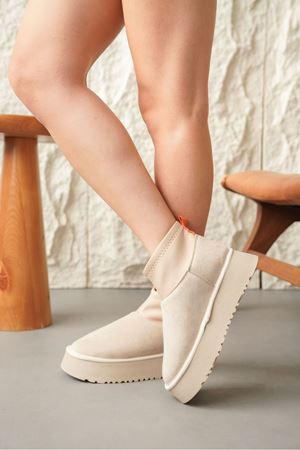 Kadın Royal Streç Kısa Bot - Ten Süet