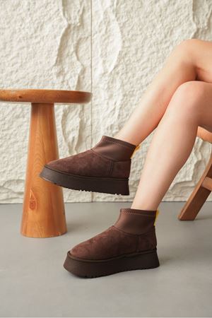 Kadın Royal Streç Kısa Bot - Kahve-Süet