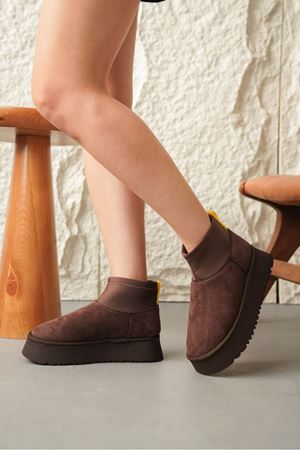 Kadın Royal Streç Kısa Bot - Kahve-Süet