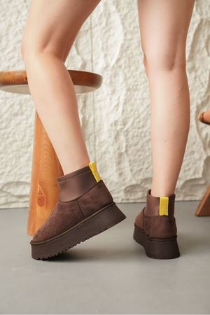 Kadın Royal Streç Kısa Bot - Kahve-Süet