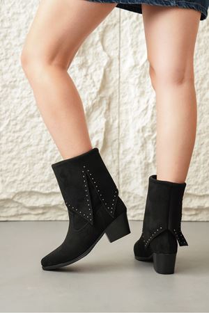 Kadın Bongo Troklu Kovboy Bot - Siyah Süet