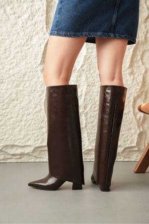 Kadın Wanda Tak Çıkar Çizme - Kahve-Rugan