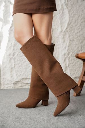 Kadın Wanda Tak Çıkar Çizme - Kahve-Süet