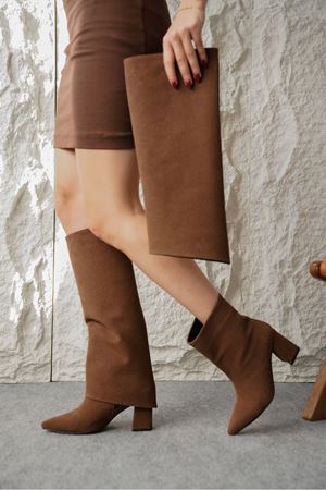 Kadın Wanda Tak Çıkar Çizme - Kahve-Süet