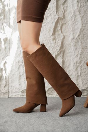 Kadın Wanda Tak Çıkar Çizme - Kahve-Süet