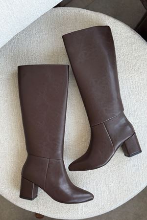 Kadın Akel Diz Altı Çekme Çizme - Kahve-Deri