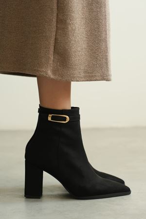 Kadın London Kalın Topuklu Tokalı Bot - Siyah Süet