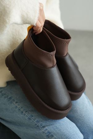 Kadın Royal Streç Kısa Bot - Kahve-Deri